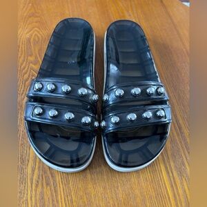 Marc Fisher Black Slide Sandals with Silver Studs size 9